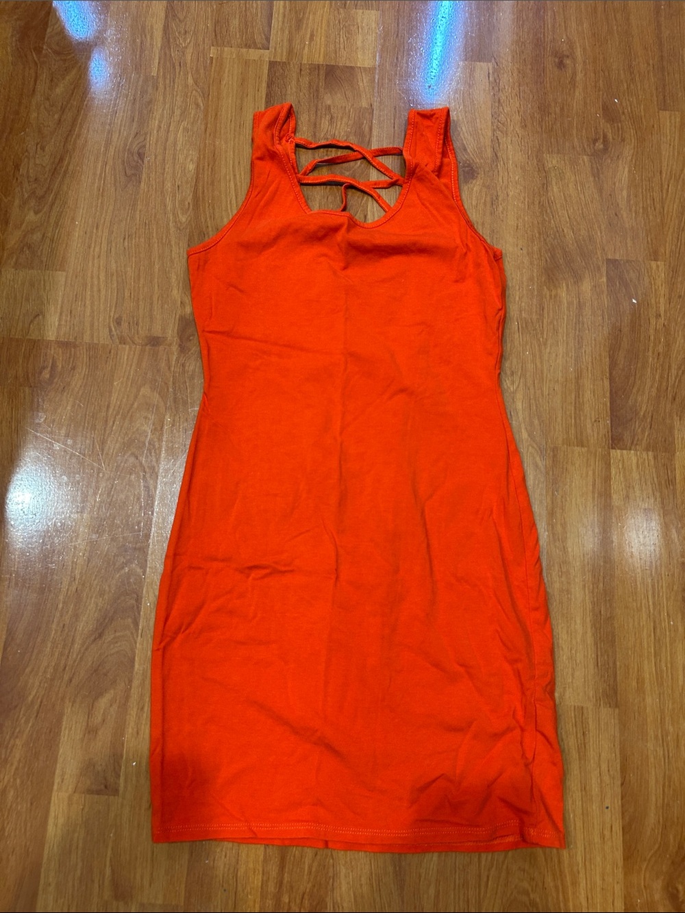 Women's Orange Sleeveless Bodycon Dress with Strappy Back